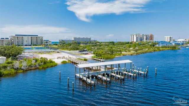 view of dock featuring a water view