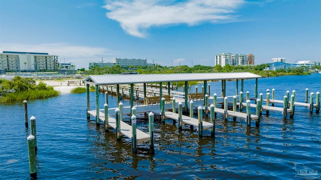 view of dock with a water view