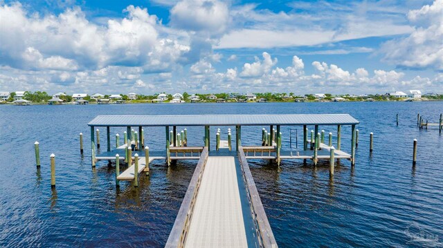 dock area with a water view