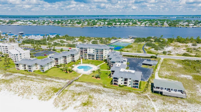 bird's eye view featuring a water view