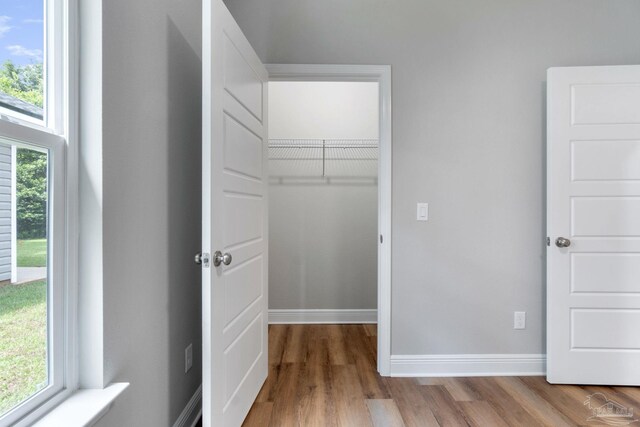 walk in closet with wood finished floors