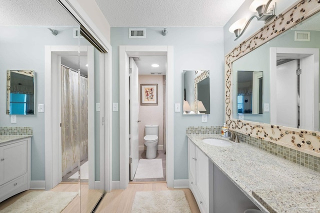 13753 Perdido Key Dr Unit 504, Perdido Key, FL 32507 - bathroom featuring wood finished floors, vanity, tasteful backsplash, a textured ceiling, and toilet