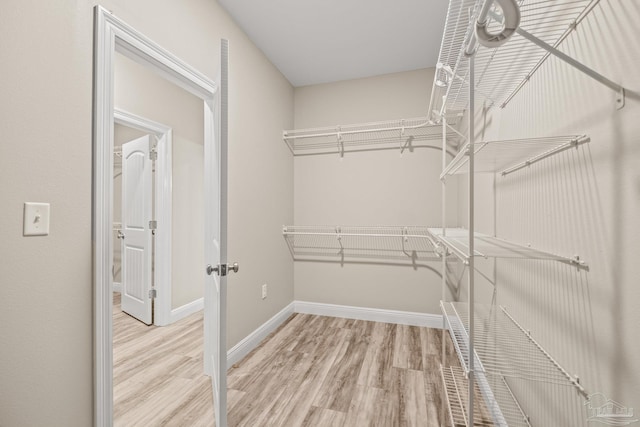 spacious closet featuring light hardwood / wood-style floors