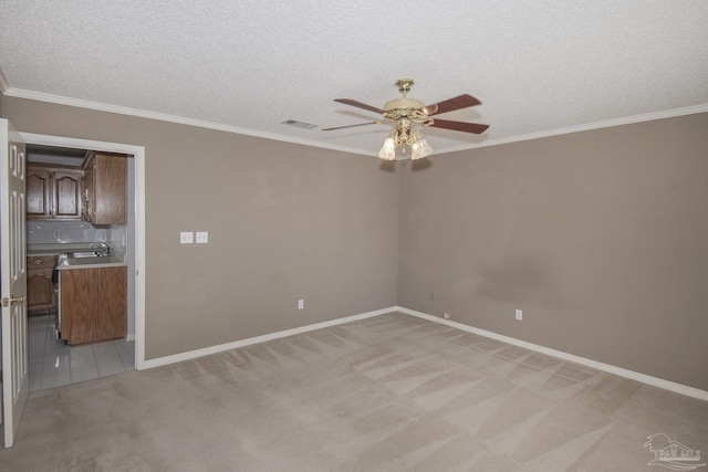4416 Bellwood Cir, Pace, FL 32571 - empty room with a ceiling fan, baseboards, light colored carpet, and crown molding