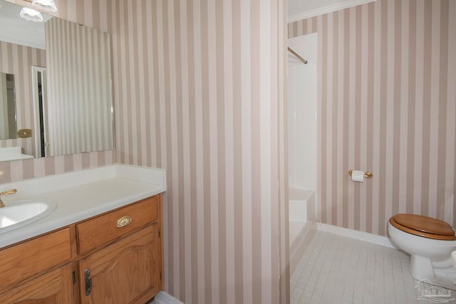 full bathroom featuring separate shower and tub, a textured ceiling, toilet, vanity, and tile patterned floors