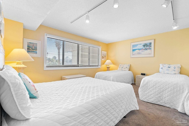 bedroom featuring carpet floors and a textured ceiling