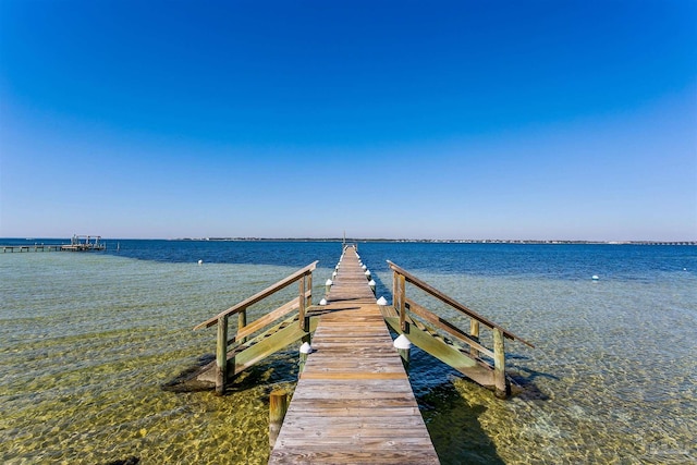 view of dock with a water view