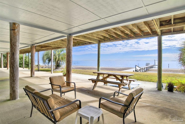 view of patio / terrace featuring a water view