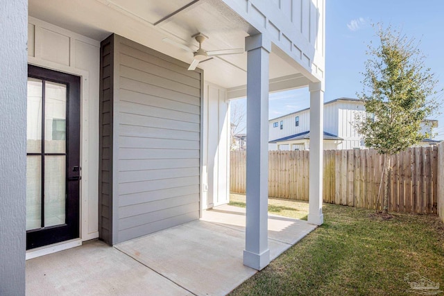 view of patio / terrace featuring ceiling fan