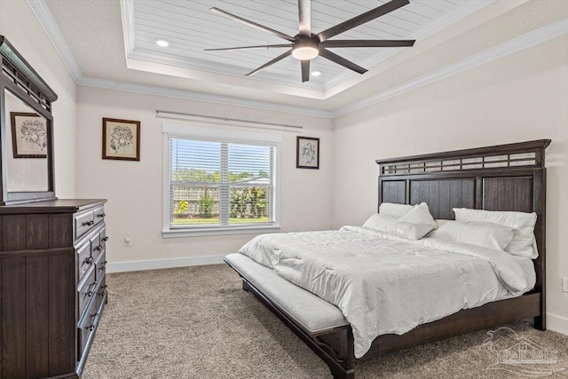 1412 Areca Palm Dr, Gulf Breeze, FL 32563 - carpeted bedroom featuring a tray ceiling, ornamental molding, and ceiling fan