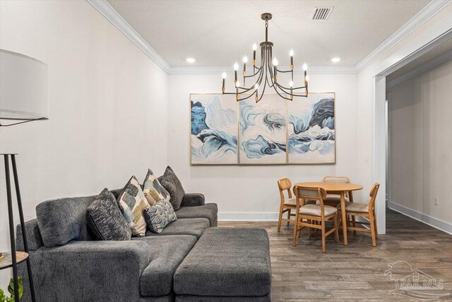 1412 Areca Palm Dr, Gulf Breeze, FL 32563 - living room with a chandelier, wood finished floors, ornamental molding, and recessed lighting