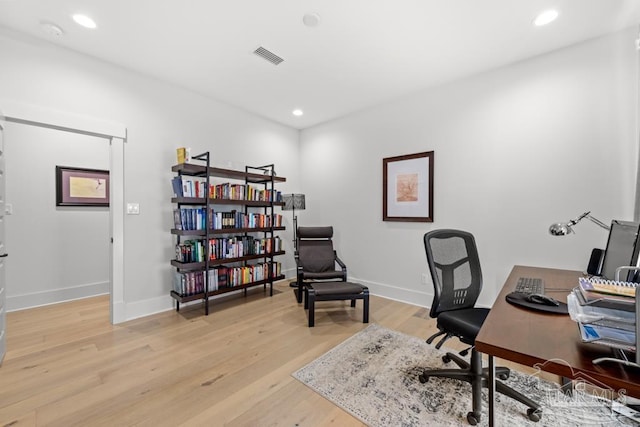 office area featuring light wood-type flooring