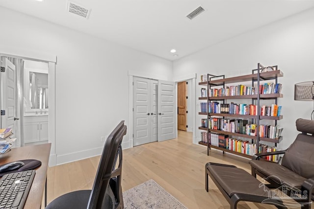 office featuring light hardwood / wood-style flooring