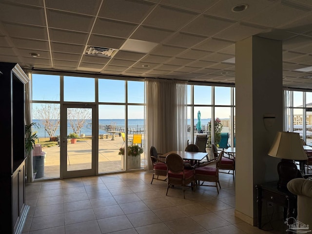 lobby with a water view