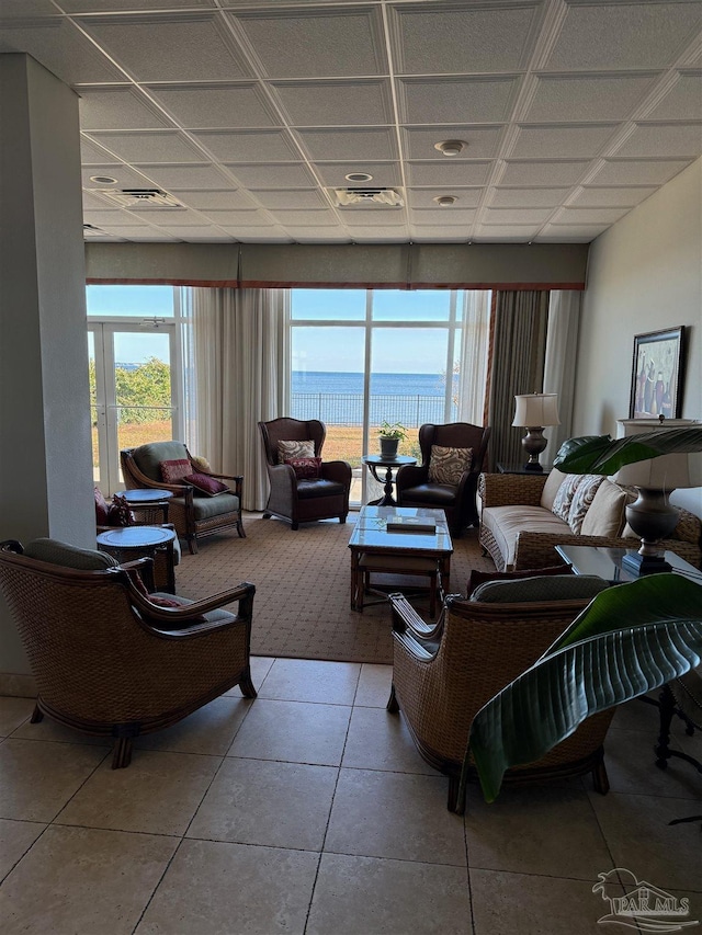 living room with a water view