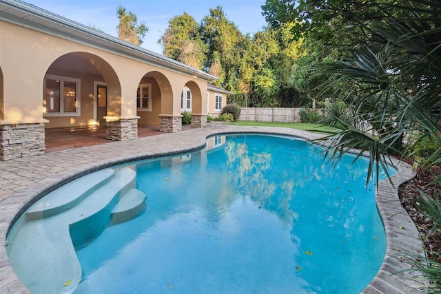 view of swimming pool with a patio