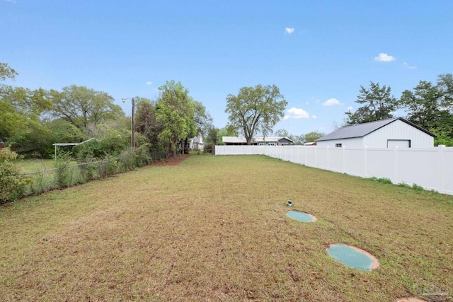 view of yard with a fenced backyard