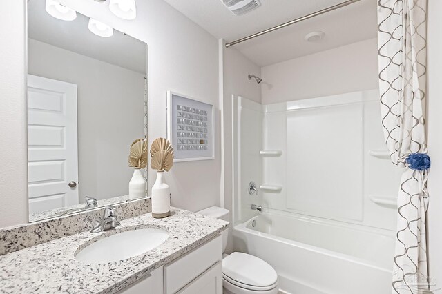 8815 Longmont Way, Milton, FL 32583 - bathroom with vanity, toilet, shower / bath combo with shower curtain, and visible vents