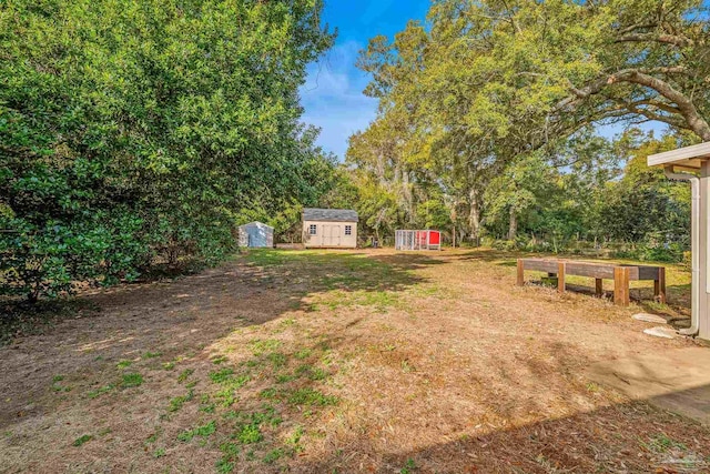 view of yard with a shed