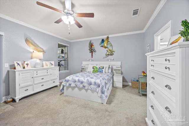 3920 Shady Grove Dr, Pace, FL 32571 - bedroom featuring crown molding, light carpet, baseboards, and a ceiling fan