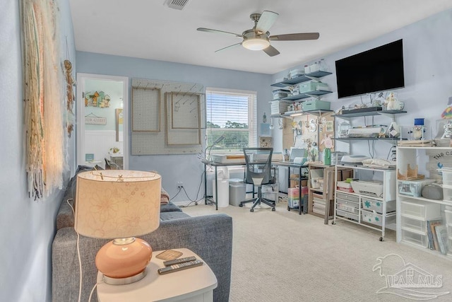 10443 Gulf Beach Hwy Unit 1, Pensacola, FL 32507 - office area featuring carpet flooring, a wainscoted wall, and ceiling fan