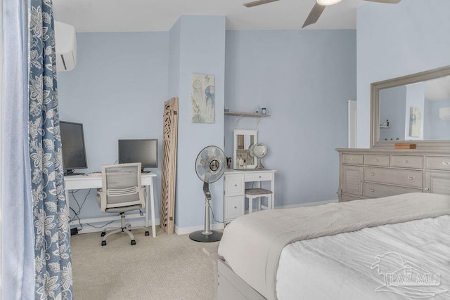 10443 Gulf Beach Hwy Unit 1, Pensacola, FL 32507 - carpeted bedroom with baseboards, a wall mounted air conditioner, and a ceiling fan