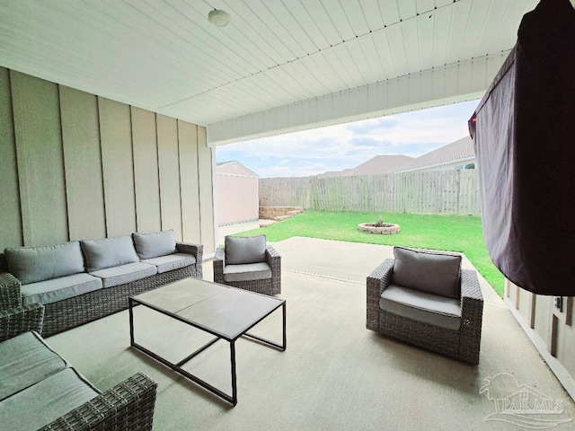 view of patio / terrace featuring a fenced backyard and outdoor lounge area