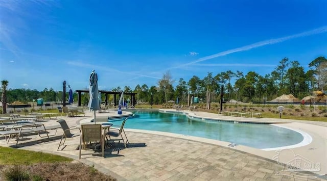 pool with a patio