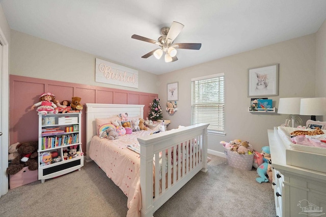 bedroom featuring carpet floors and ceiling fan