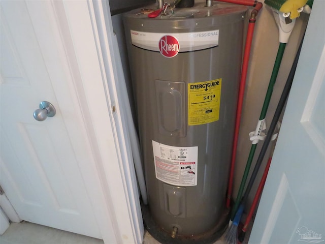 utility room with electric water heater