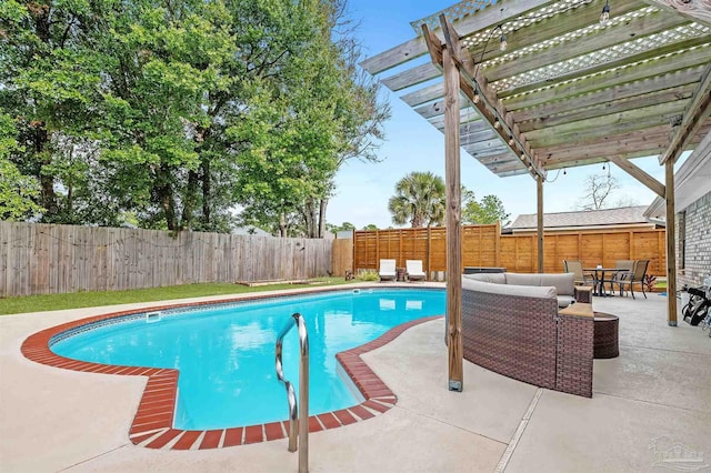 view of swimming pool featuring a pergola, outdoor lounge area, and a patio