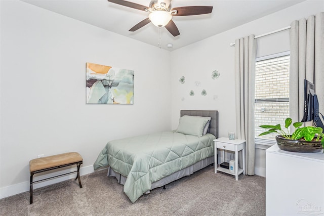 bedroom featuring carpet floors and ceiling fan