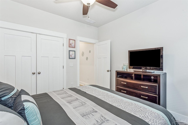 bedroom with a closet and ceiling fan