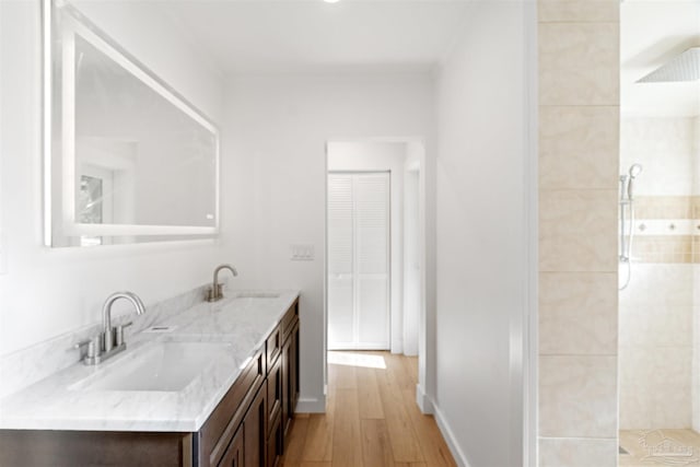 bathroom featuring hardwood / wood-style flooring and vanity