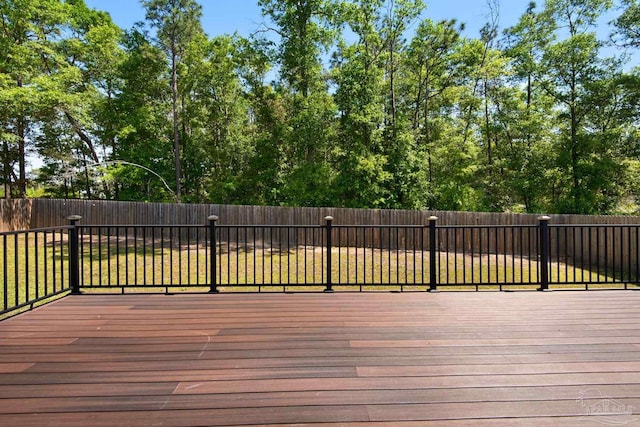 wooden terrace featuring a fenced backyard