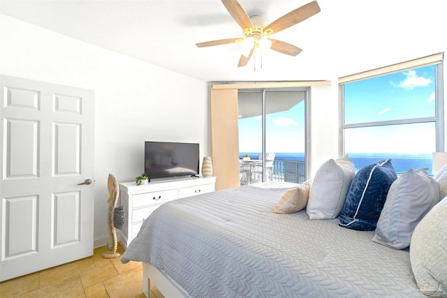 bedroom featuring access to exterior and ceiling fan