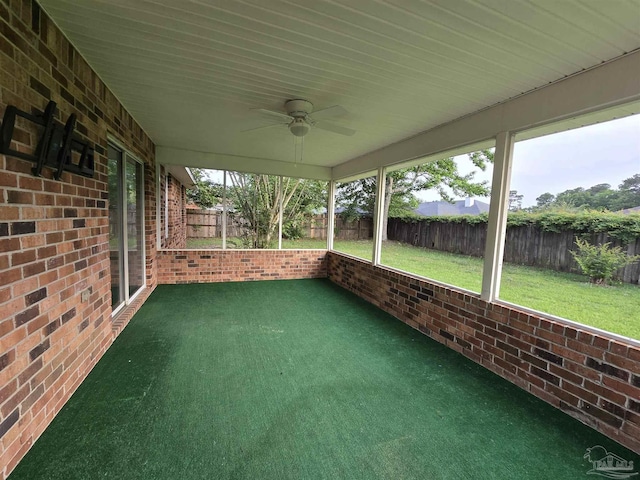 view of patio / terrace with a fenced backyard and a ceiling fan