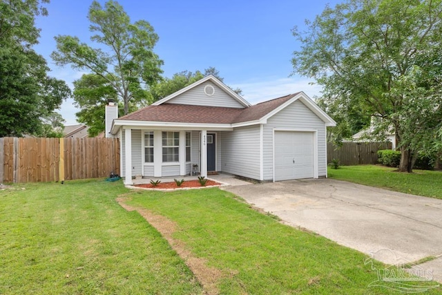 4546 Northpointe Pl, Pensacola, FL 32514 - view of front of home with an attached garage, concrete driveway, a shingled roof, and a chimney