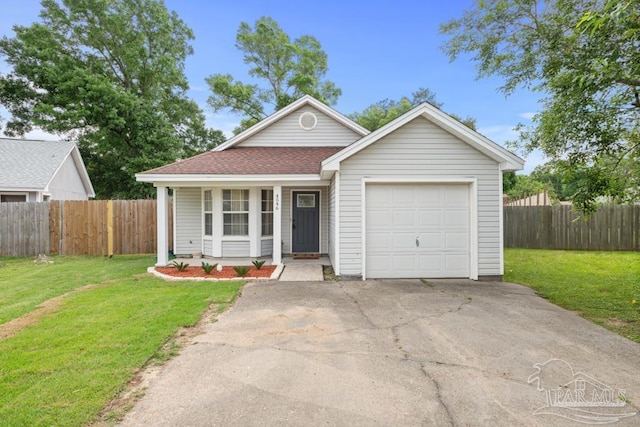 4546 Northpointe Pl, Pensacola, FL 32514 - ranch-style home with asphalt driveway, a garage, a shingled roof, and covered porch