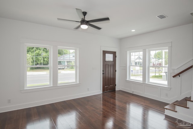 502 W Gregory St, Pensacola, FL 32502 - foyer entrance with stairs, wood finished floors, a ceiling fan, baseboards, and recessed lighting