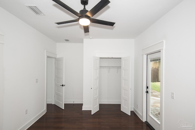 502 W Gregory St, Pensacola, FL 32502 - unfurnished bedroom with wood finished floors, access to outside, a closet, and a ceiling fan