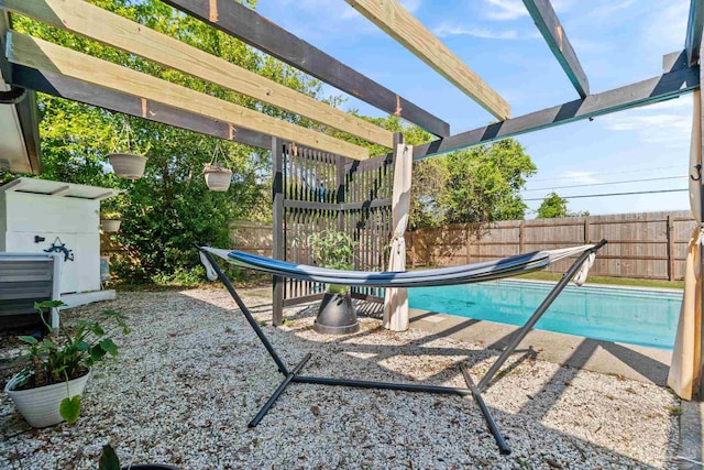 view of pool featuring a patio area, fence, and a pergola