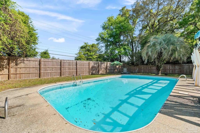 view of swimming pool with a fenced backyard and a fenced in pool