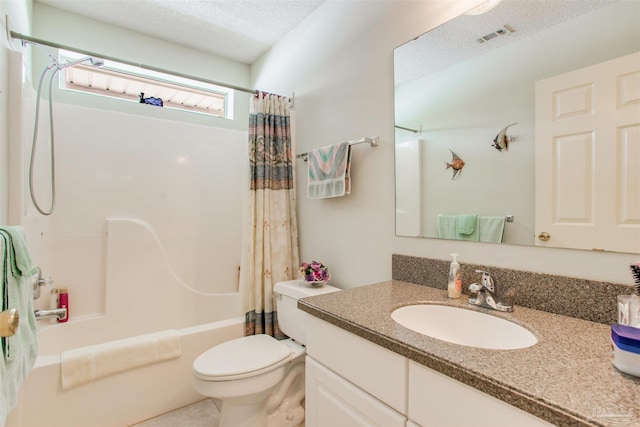 3017 Southsky Ln, Pensacola, FL 32506 - bathroom with shower / tub combo, vanity, toilet, and a textured ceiling