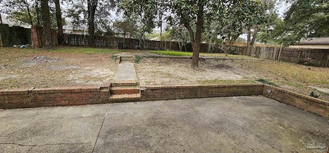 view of yard with a fenced backyard and a patio