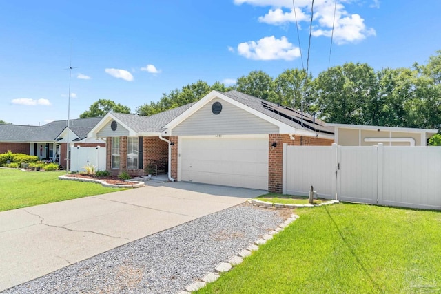 ranch-style house with a garage and a front yard