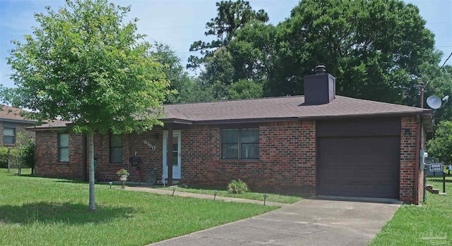 6150 Forest Pines Dr, Pensacola, FL 32526 - ranch-style home featuring brick siding, a garage, a chimney, and a front yard