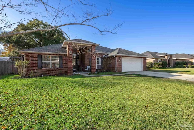 single story home with a garage and a front yard