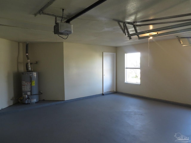 garage with water heater and a garage door opener