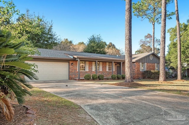 single story home with a garage